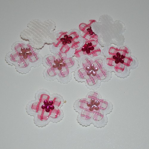10 fleurs en tissu avec strass - rose