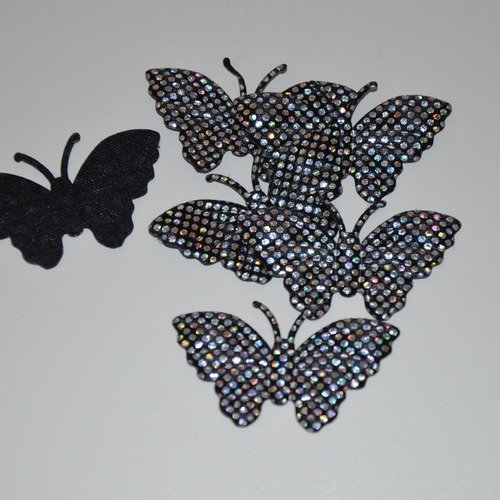 6 papillons en tissu pailleté - noir