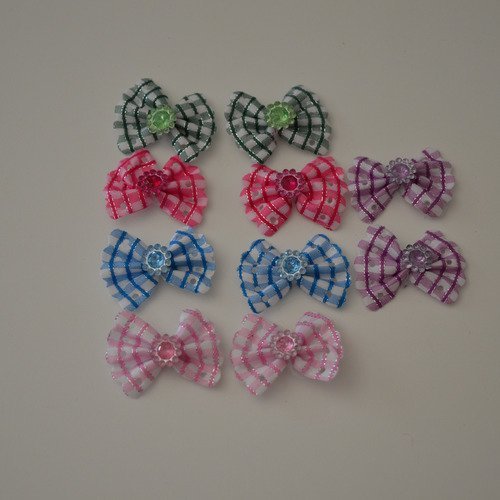 10 nœuds-papillons en tissu avec strass - 5 couleurs