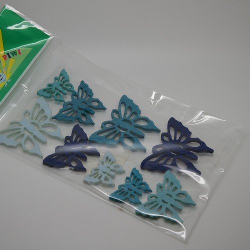 9 stickers papillons en feutrine - turquoise, bleu