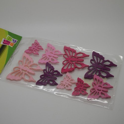 9 stickers papillons en feutrine - rose, prune
