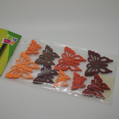 9 stickers papillons en feutrine - orange, marron