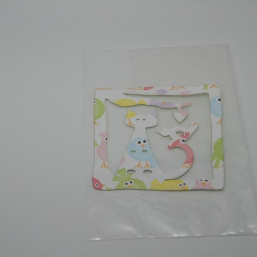 1 déco "cadre chat et oiseau" en papier - couleurs pastels