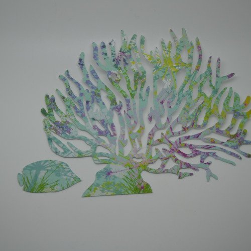 1 déco "algue marine" en papier - turquoise, mauve