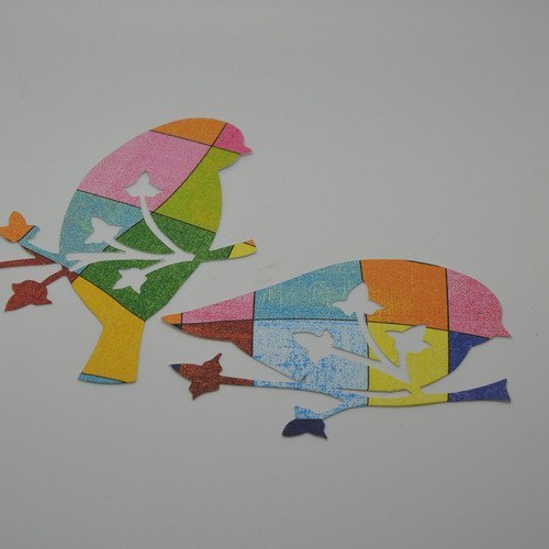 2 déco "oiseaux" en papier - multicolore