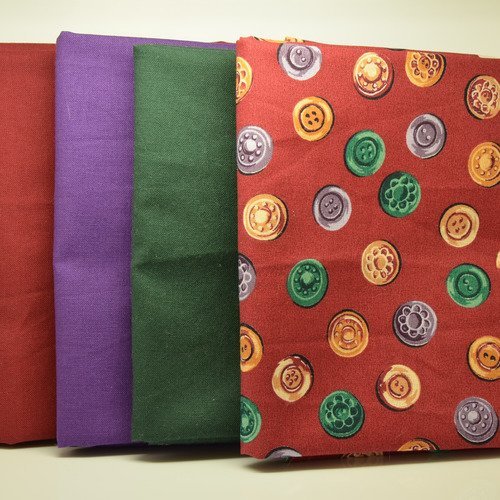 4 coupons de tissu pour patchwork - 30x110cm - rouge bordeaux, violet, vert