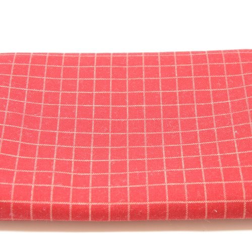 Coupon de tissu 20x55cm pour patchwork - motifs carreaux - rouge
