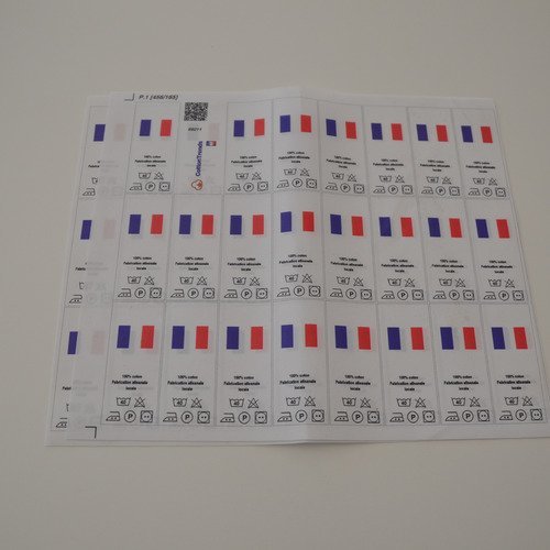 2 planches d'étiquettes "fabrication française" pour vêtements