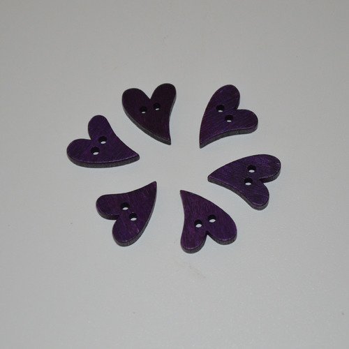 6 boutons coeur asymétrique - violet