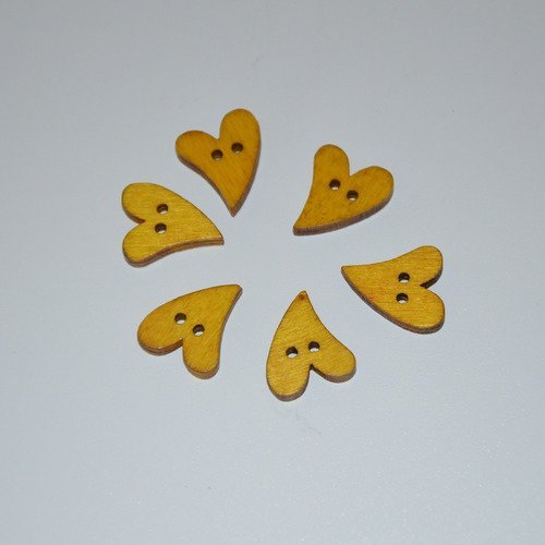 6 boutons coeur asymétrique - jaune