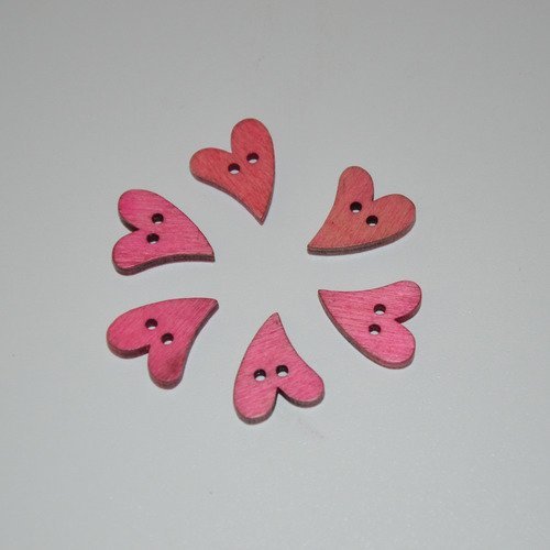 6 boutons coeur asymétrique - rose