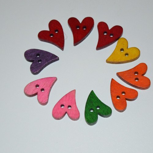 10 boutons coeur asymétrique - couleurs variées