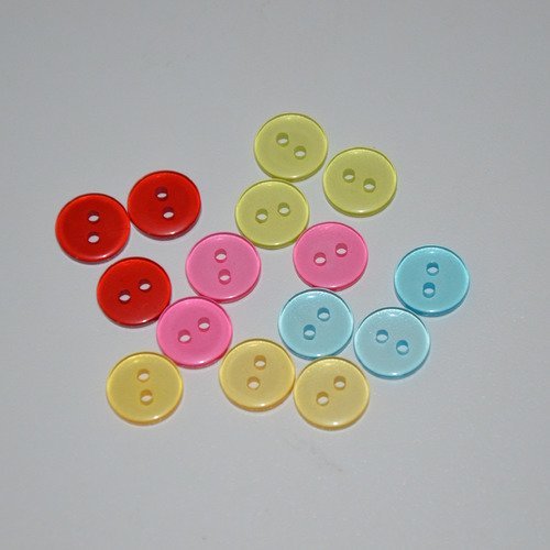15 boutons ronds 11mm - couleurs variées