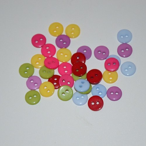 36 boutons ronds 9mm - couleurs variées