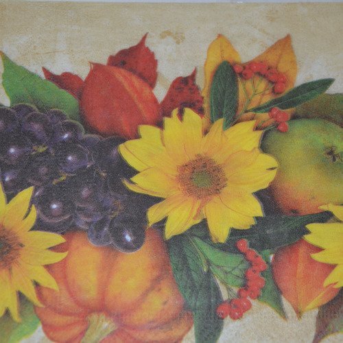 Serviette en papier protégée fleurs et fruits d'automne - jaune, rouge