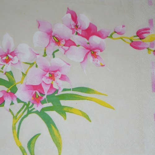 Serviette en papier protégée branches de fleurs - rose, vert