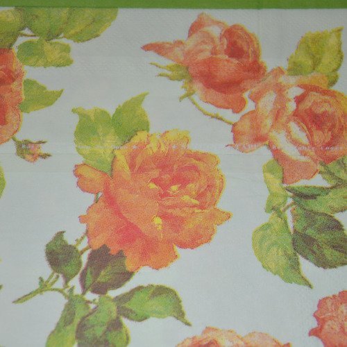 Serviette en papier protégée roses - orange, jaune