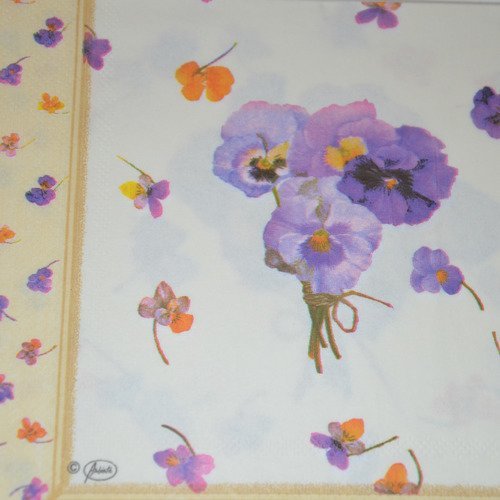 Serviette en papier protégée bouquet de pensées - violet, orange