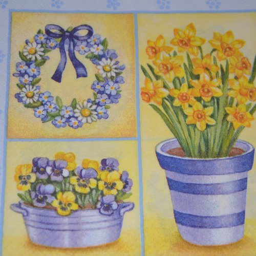 Serviette en papier protégée pots de fleurs - bleu, jaune