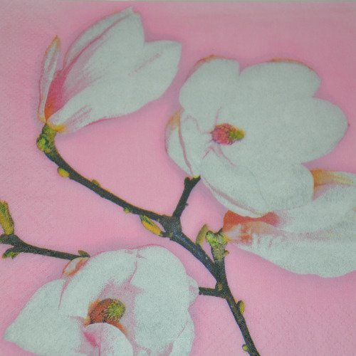 Serviette en papier protégée branche de cerisier - blanc, rose