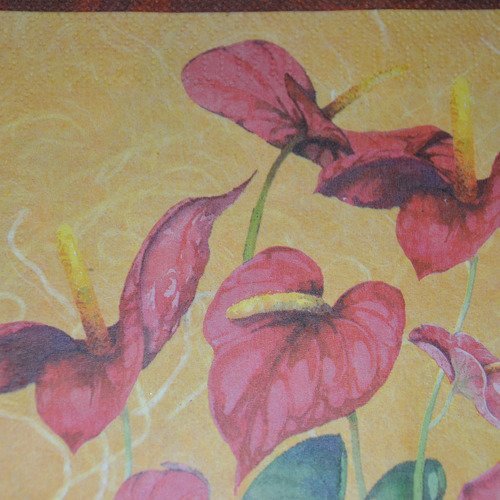 Serviette en papier protégée fleurs d'anthurium - rouge, vert