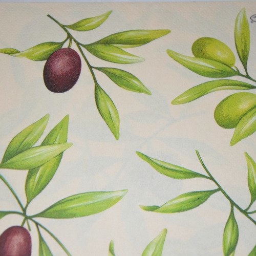 Serviette en papier protégée brins d'olivier + olives - prune, vert