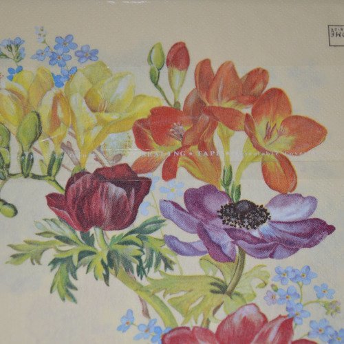 Serviette en papier protégée fleurs variées - multicolore