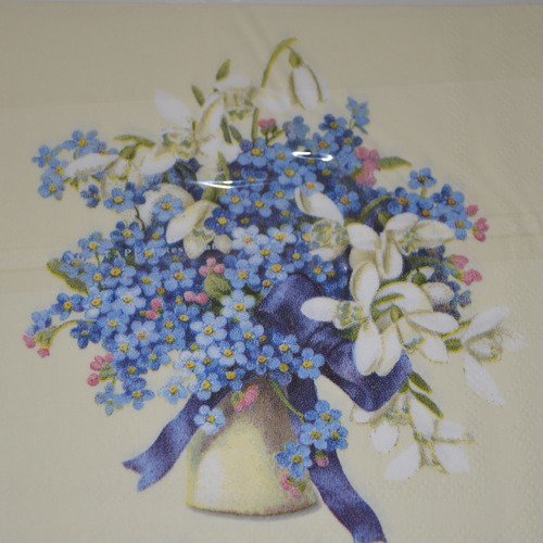 Serviette en papier protégée bouquet de fleurs - bleu, blanc