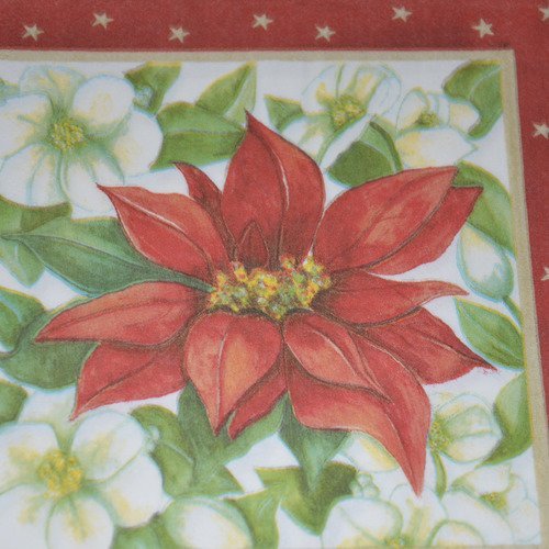 Serviette en papier protégée fleur de poinsettia - rouge, blanc, vert