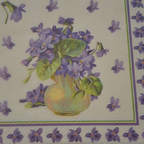 Serviette en papier protégée violettes dans vase - violet, vert, blanc