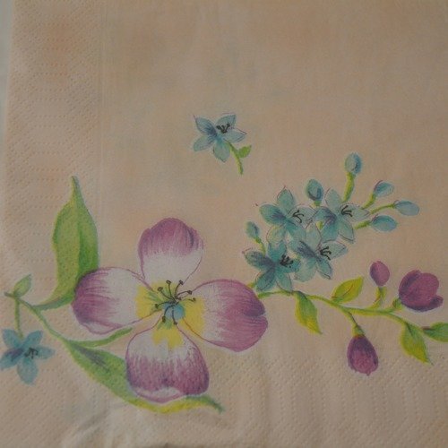 Serviette en papier protégée fleurs - violet, turquoise