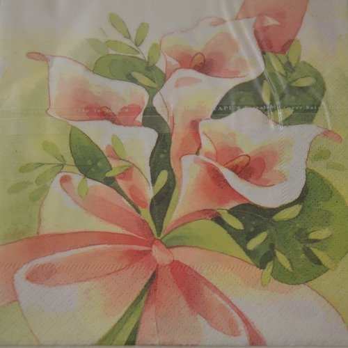Serviette en papier protégée arums - rose, vert