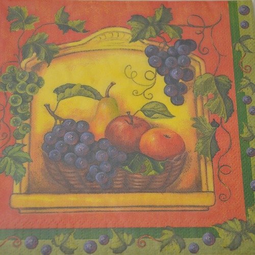 Serviette en papier protégée panier de fruits d'automne - orange, jaune, vert