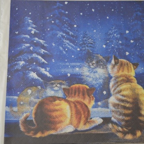 Serviette en papier protégée chats la nuit - marron, bleu foncé