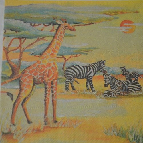 Serviette en papier protégée girafe, zèbres, éléphant - jaune, vert