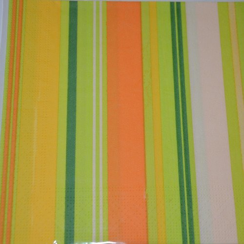 Serviette en papier protégée rayures - orange, jaune, vert anis