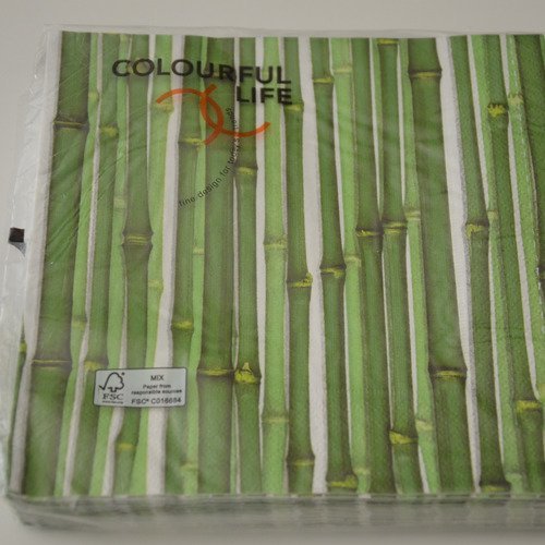 20 serviettes en papier motifs tiges de bambous - vert, blanc