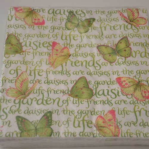 20 serviettes en papier motifs papillons - vert, blanc