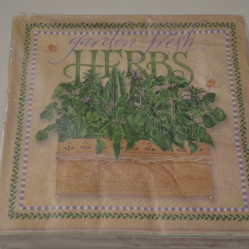 20 serviettes en papier motifs jardinière de plantes - vert, beige