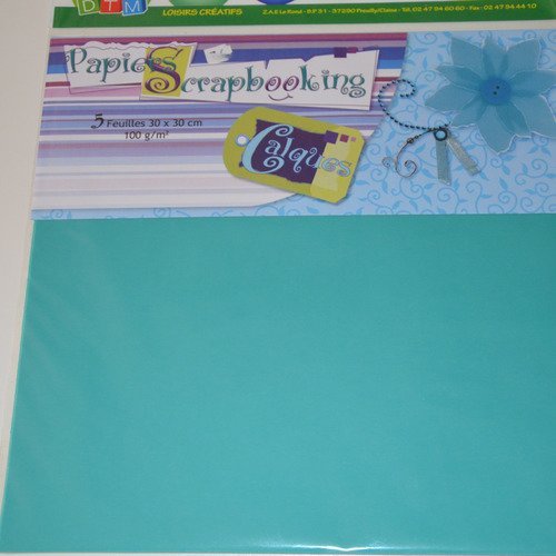 5 feuilles de papier calque pour scrapbooking - turquoise
