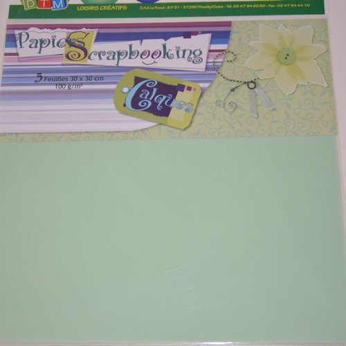 5 feuilles de papier calque pour scrapbooking - vert aqua