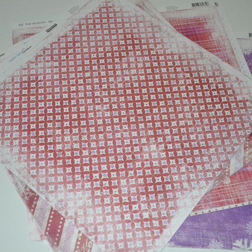 6 feuilles de papier pour scrapbooking - motifs rouge/violet