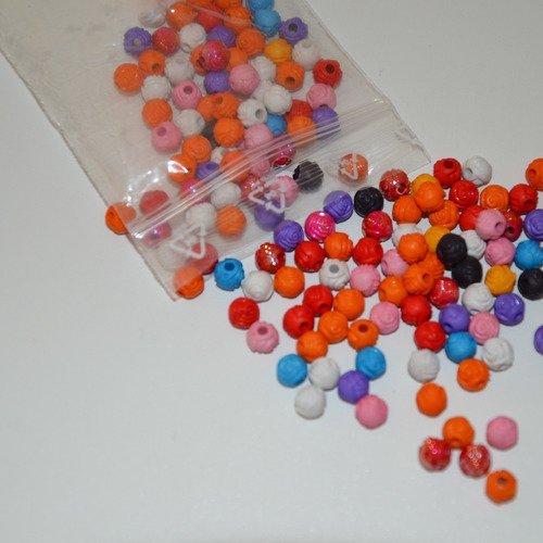 150 mini perles roses en plastique - multicolore