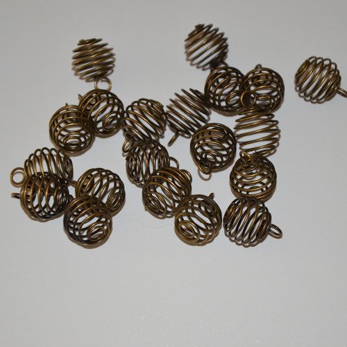20 breloques cages à perle en métal bronze - 15mm