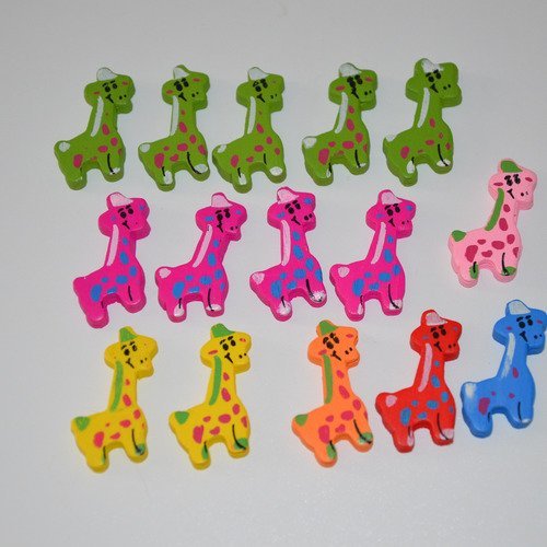 15 perles pour enfants en bois motif girafe - multicolore