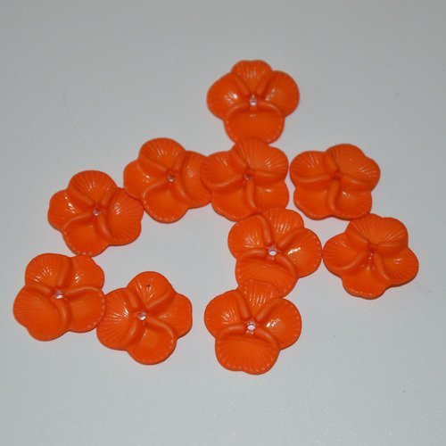 10 perles fleurs plates en acrylique - orange
