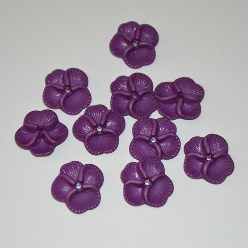 10 perles fleurs plates en acrylique - violet