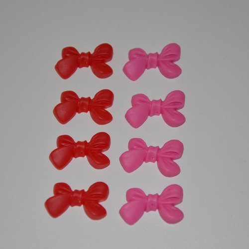 8 perles nœuds en acrylique - rose, rouge