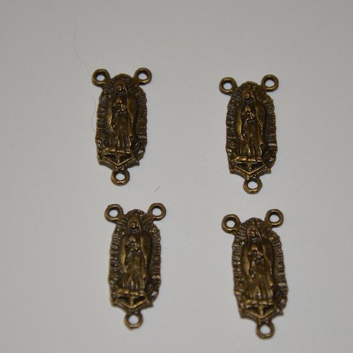 4 connecteurs pour chapelet "vierge marie" en métal bronze