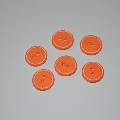 6 boutons ronds et plats en plastique - orange